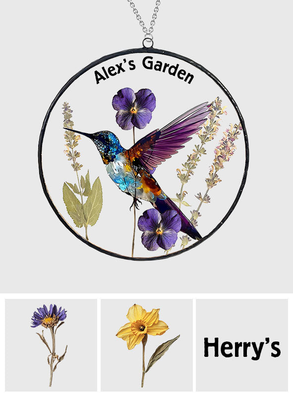 Getrocknete Geburtsblumen, atemberaubender summender Glas-Geburtsblumen-Sonnenfänger – personalisierter Garten-Fensterhänger 