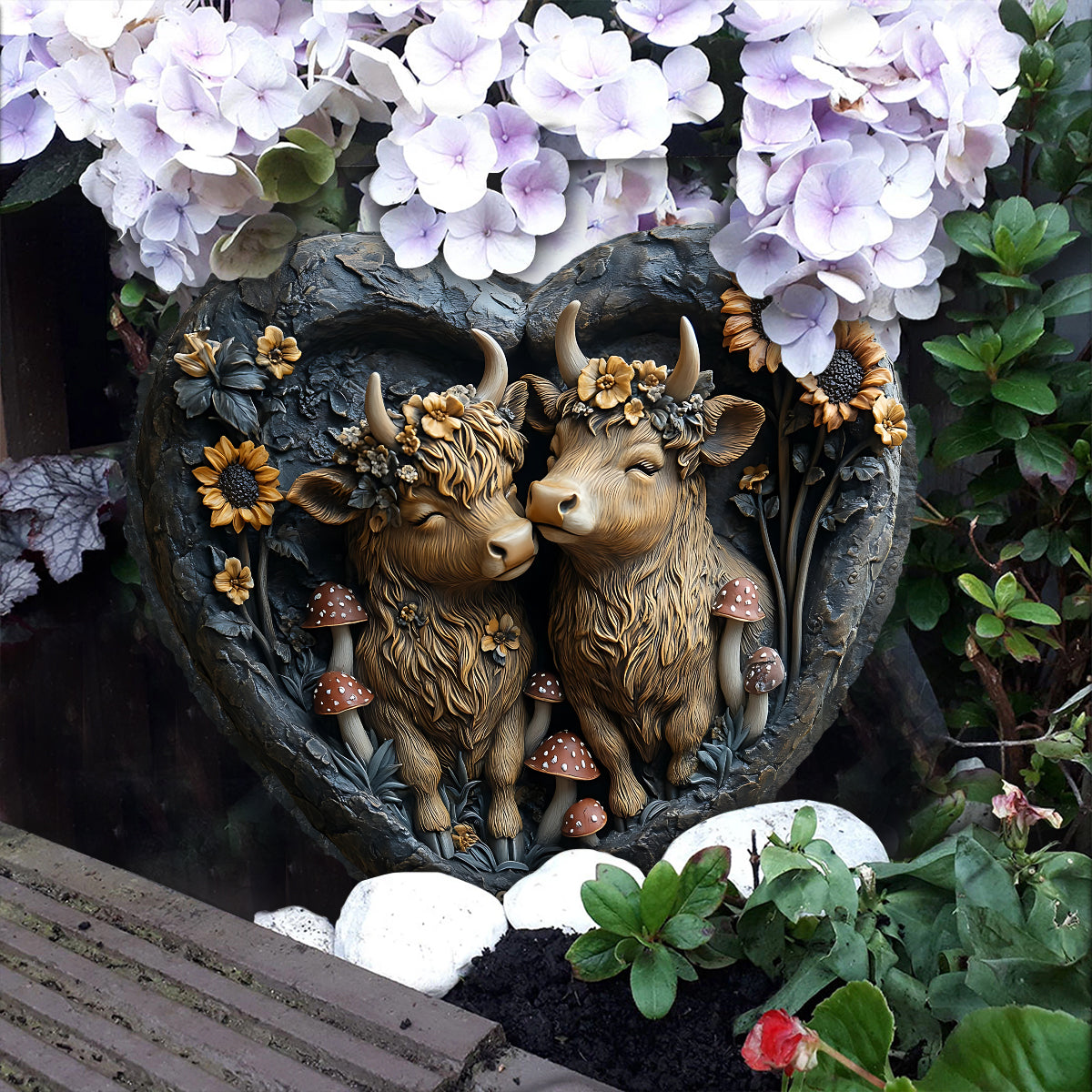 Glückliches Paar im Landhausstil – personalisierter herzförmiger Stein