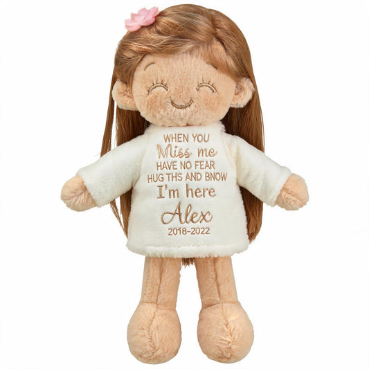 Personalized Latin Little Girl Memorial Plush Doll, Custom In Loving Memory Hugging Ragdoll Comfort Gift for Loss