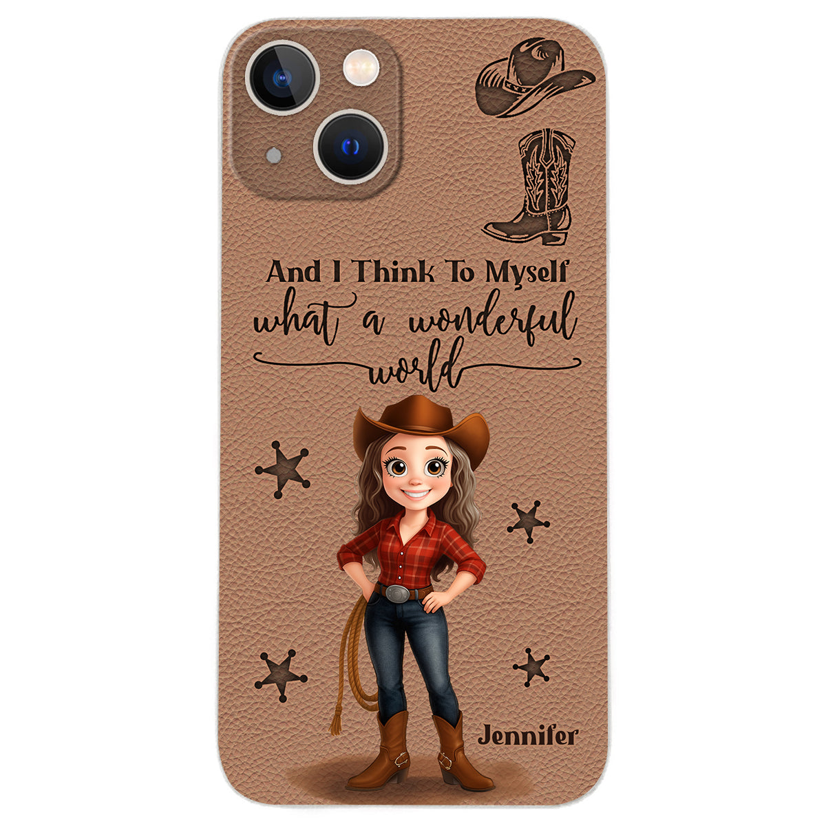 Cowgirl What A Wonderful World - Personalisierte Cowgirl-Handyhülle aus Leder