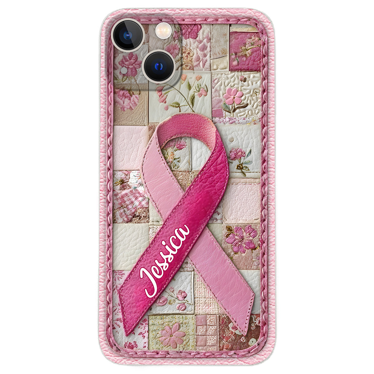 Brustkrebsbewusstsein – Personalisierte Handyhülle aus Leder zum Thema Brustkrebsbewusstsein