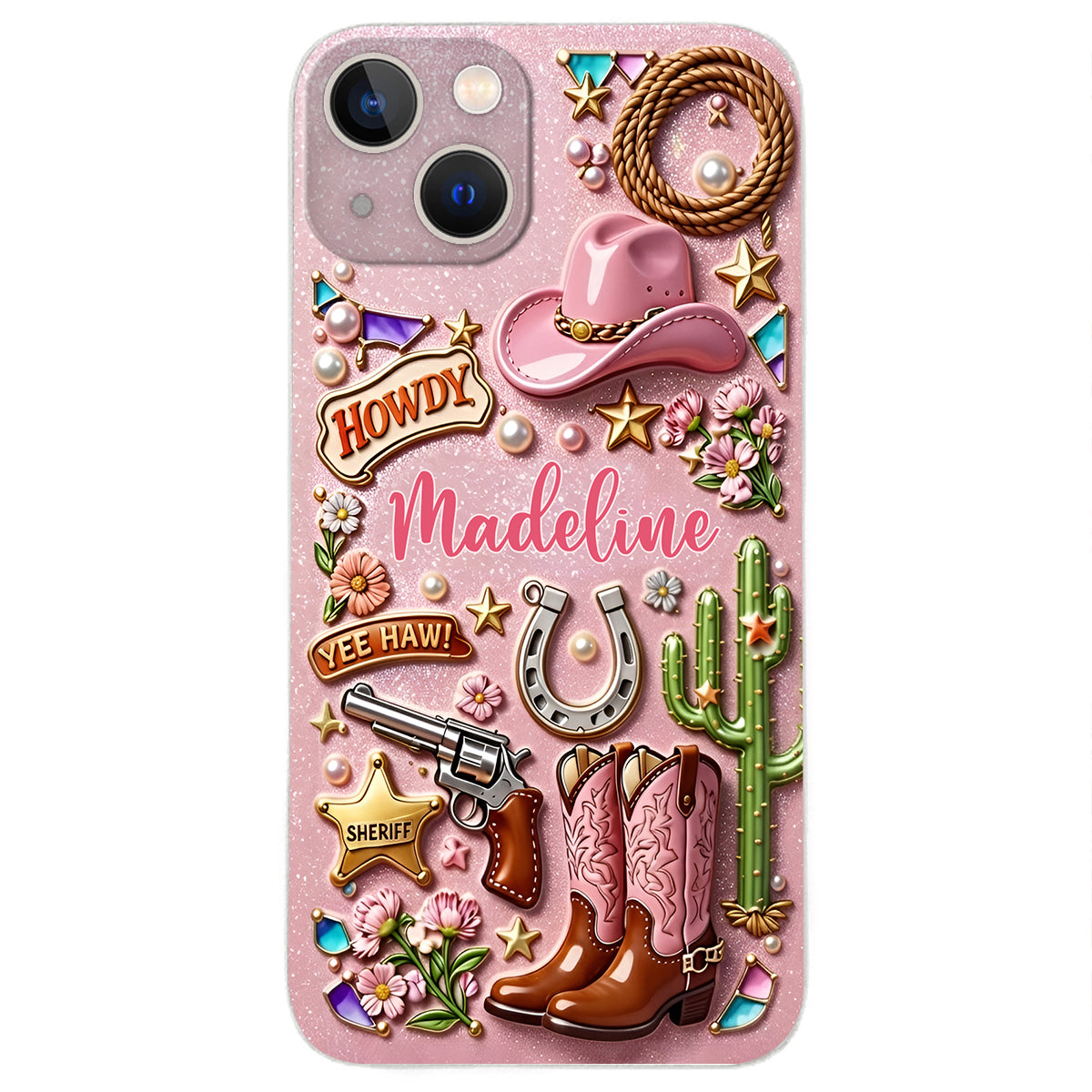 Cowgirl Gift, Whimsical Wild West Western - Personalized Cowgirl 3D Embossed Leather Phone Case