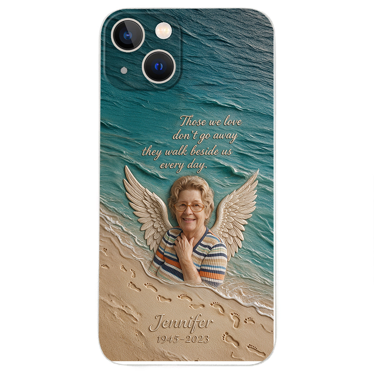 They Walk Beside Us - Personalized Memorial 3D Embossed Leather Phone Case