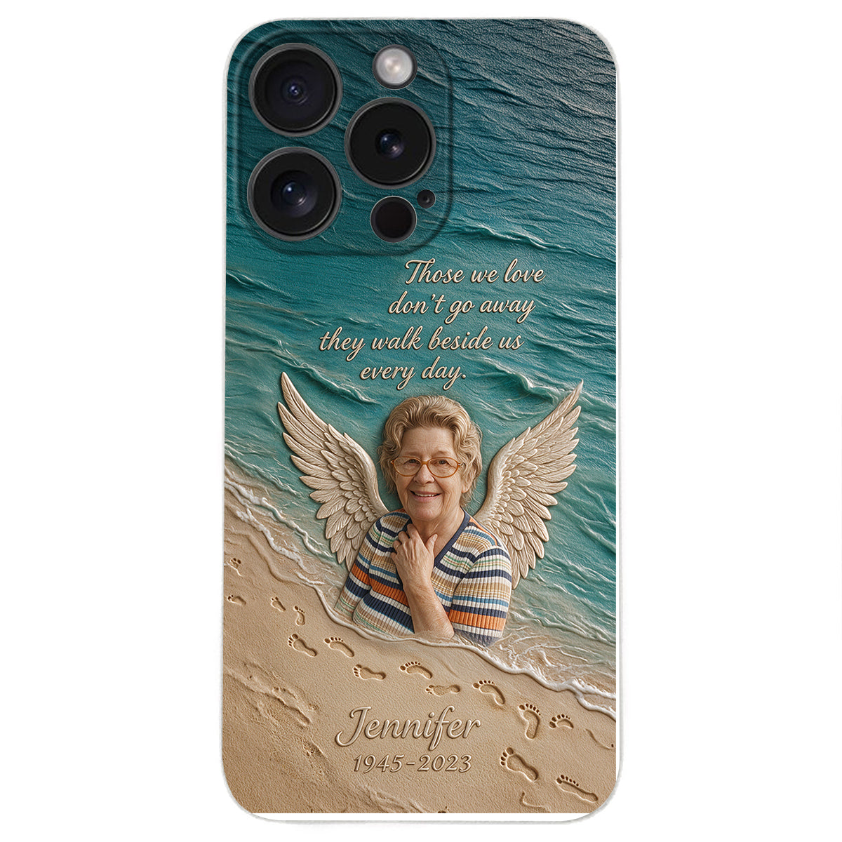 They Walk Beside Us - Personalized Memorial 3D Embossed Leather Phone Case