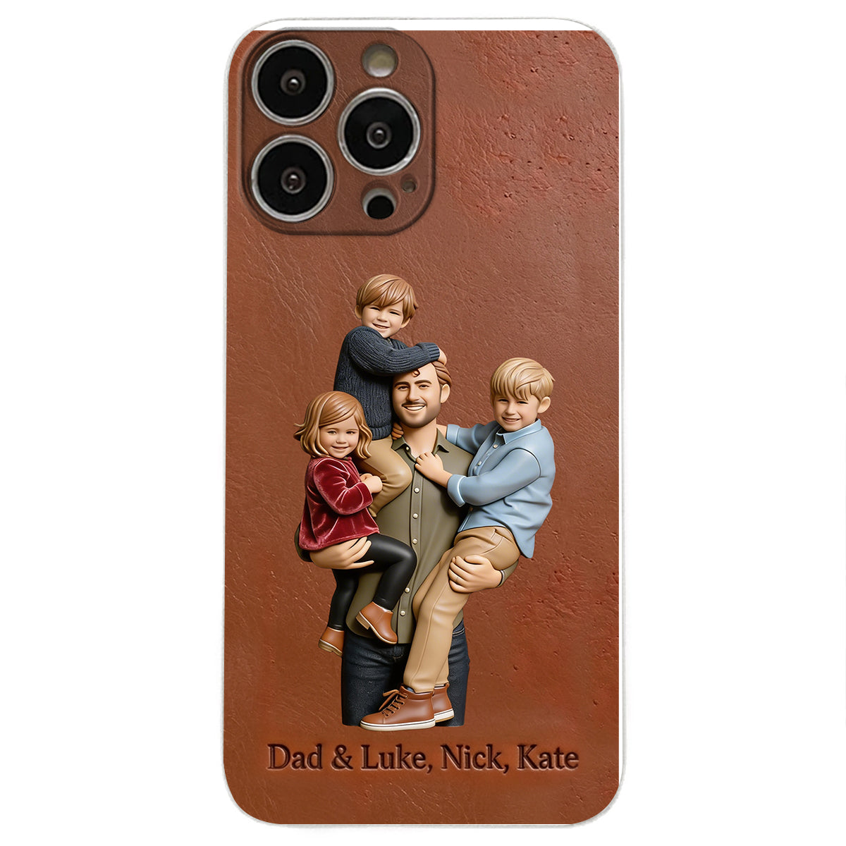 Best Dad Ever - Personalized Father 3D Embossed Leather Phone Case