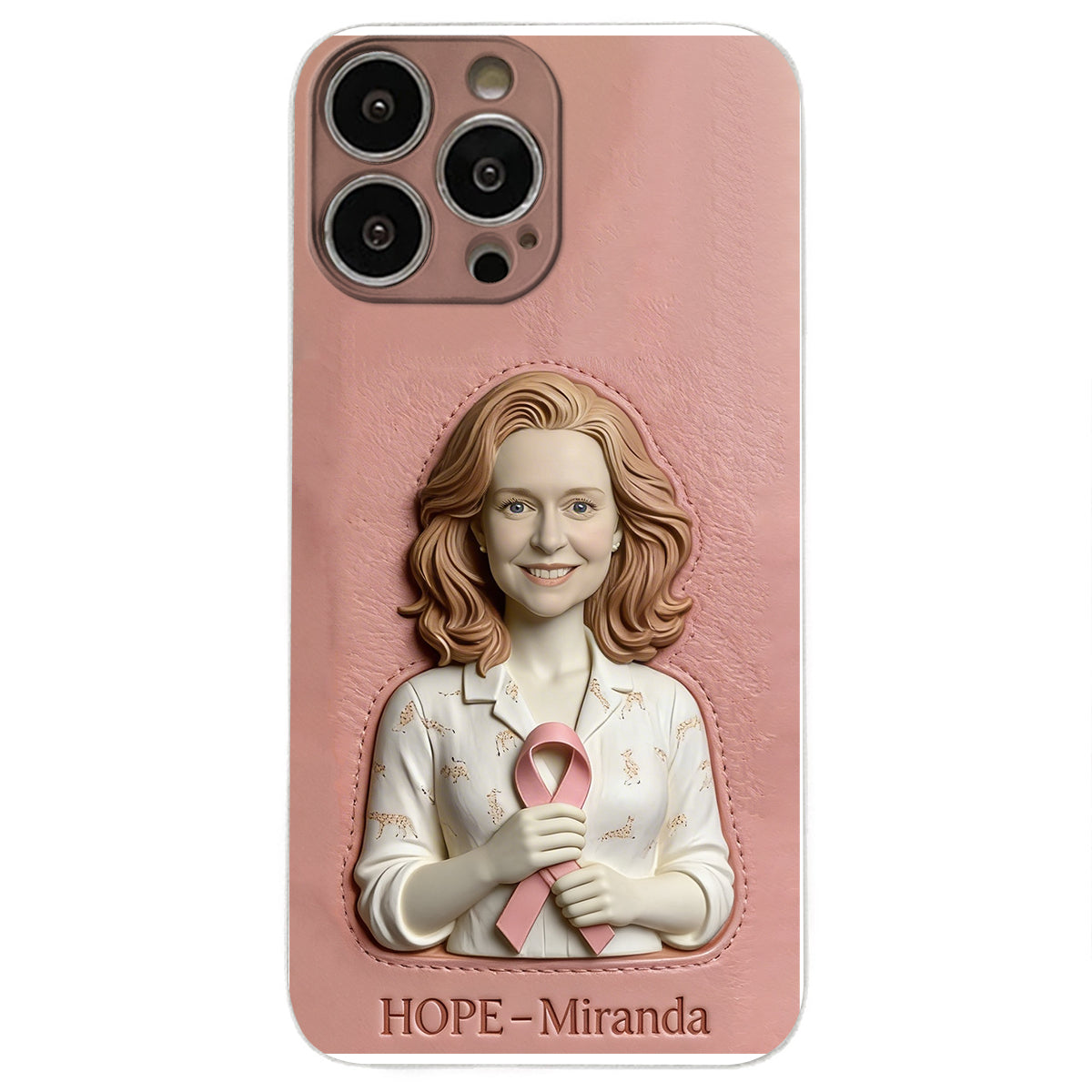 Hope - Personalized Breast Cancer Awareness 3D Embossed Leather Phone Case