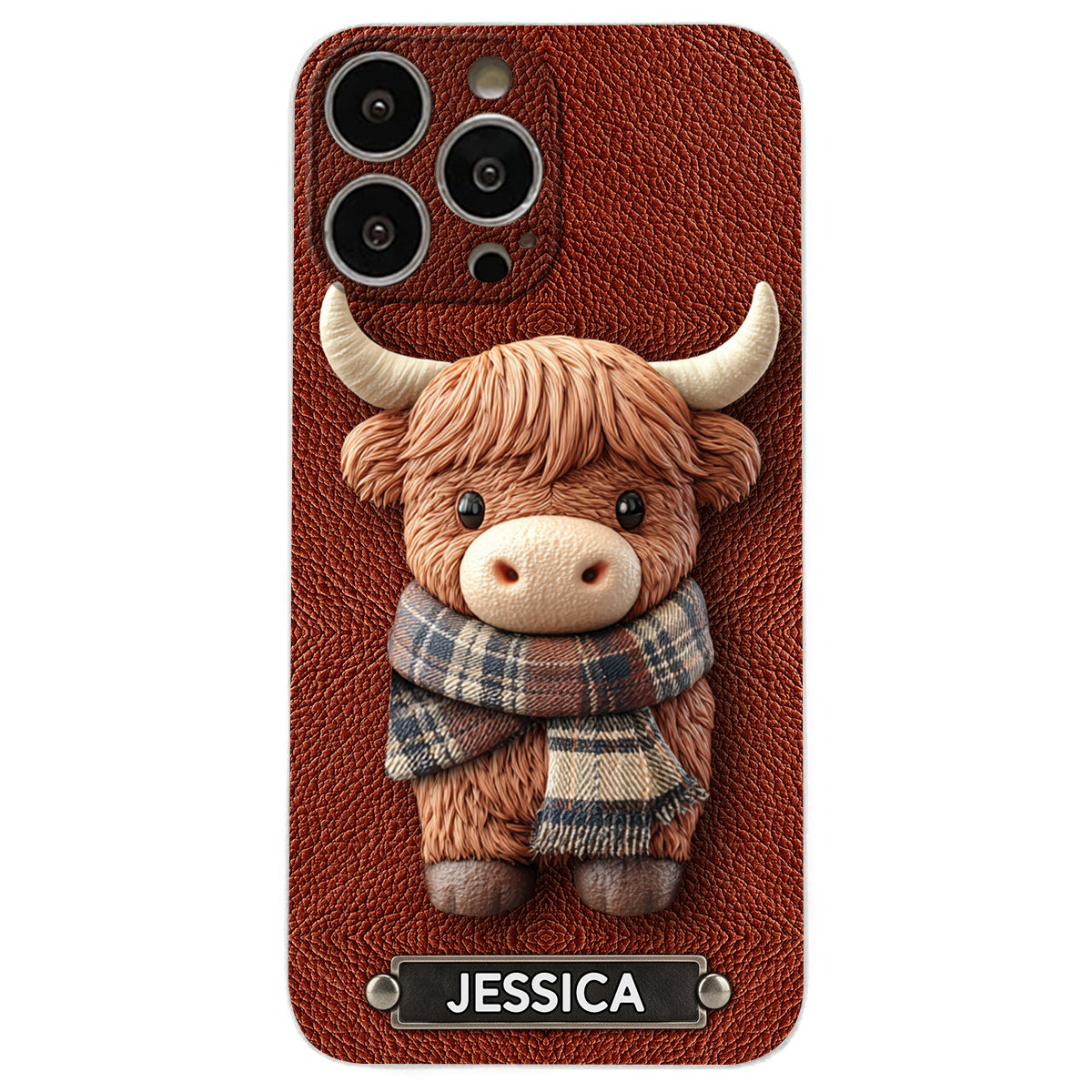 Adorable Highland Cow - Personalized Highland Cow Leather Phone Case