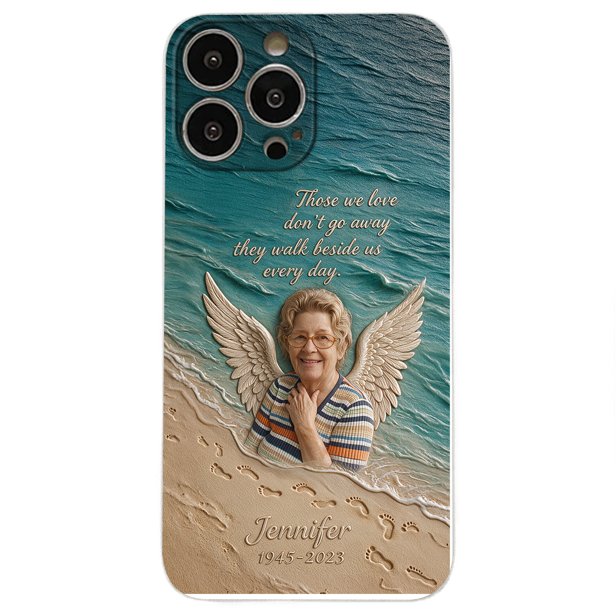 They Walk Beside Us - Personalized Memorial 3D Embossed Leather Phone Case