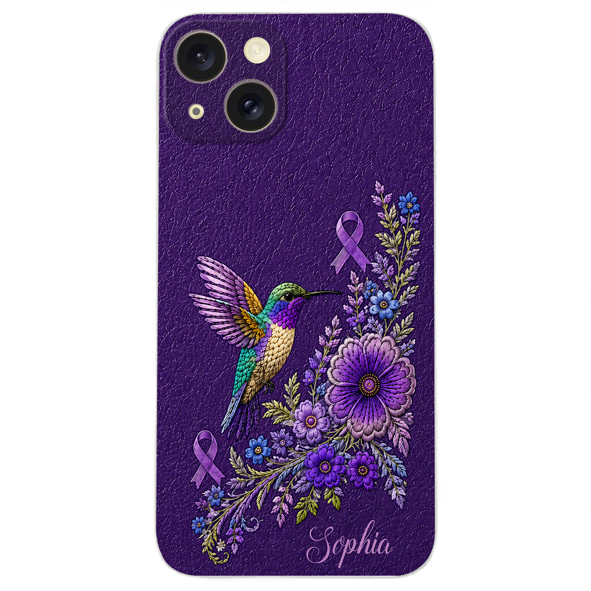 Purple Awareness – Personalized Alzheimer Awareness 3D Embossed Leather Phone Case