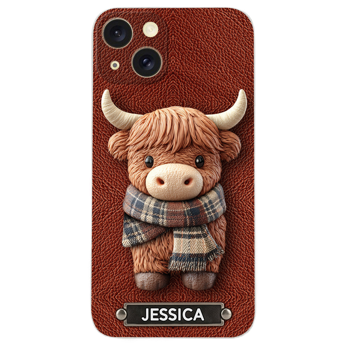 Adorable Highland Cow - Personalized Highland Cow Leather Phone Case