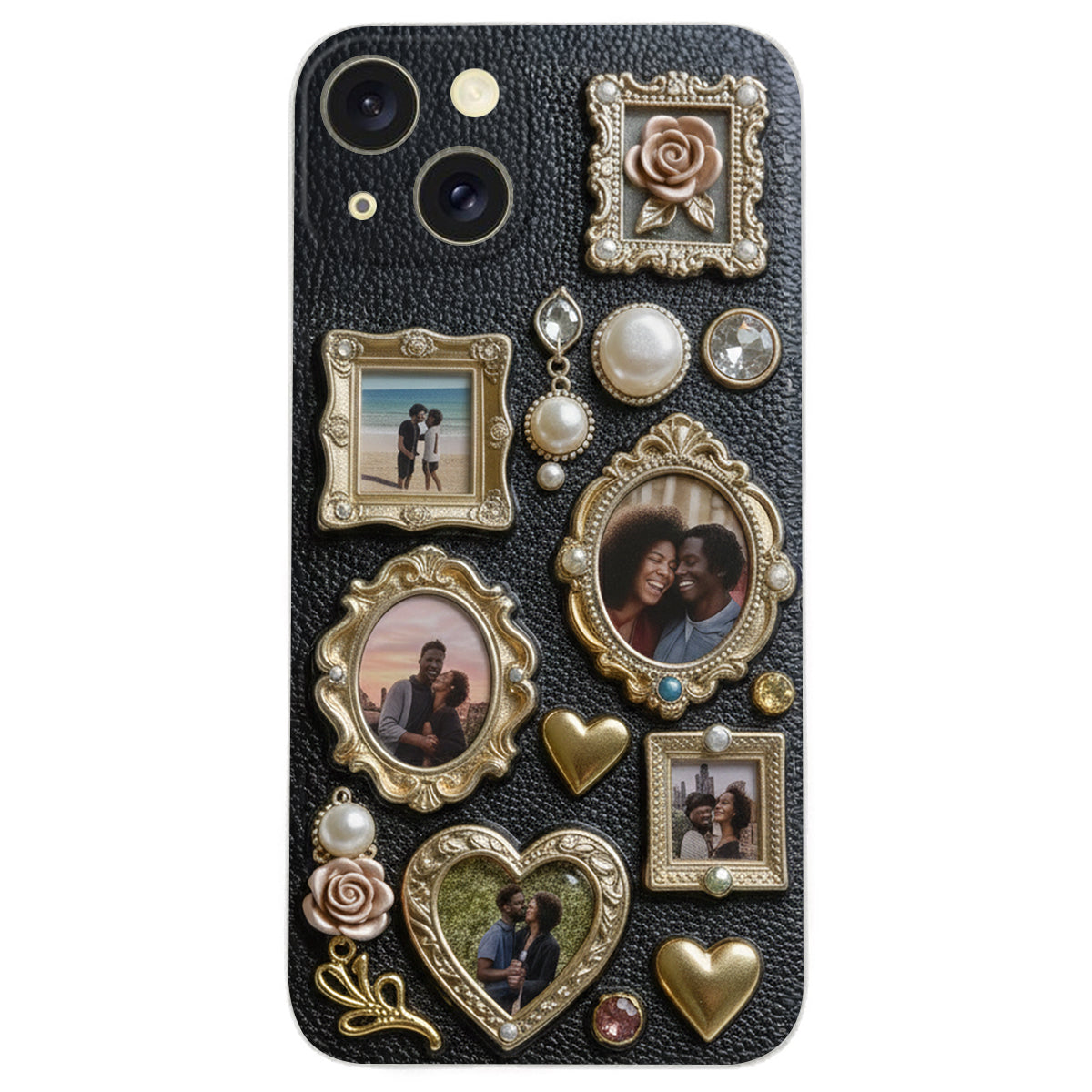 Couple Photo Frame Unique Gift - Personalized Couple Leather Phone Case