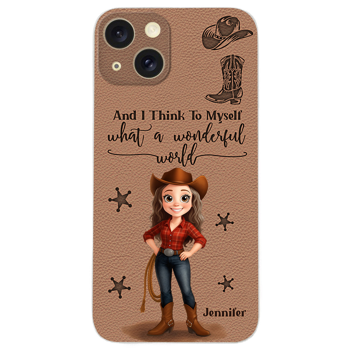 Cowgirl What A Wonderful World - Personalisierte Cowgirl-Handyhülle aus Leder