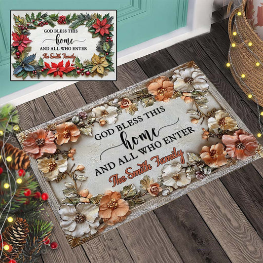 Bless This Home and All Who Enter - Personalized Christian Doormat