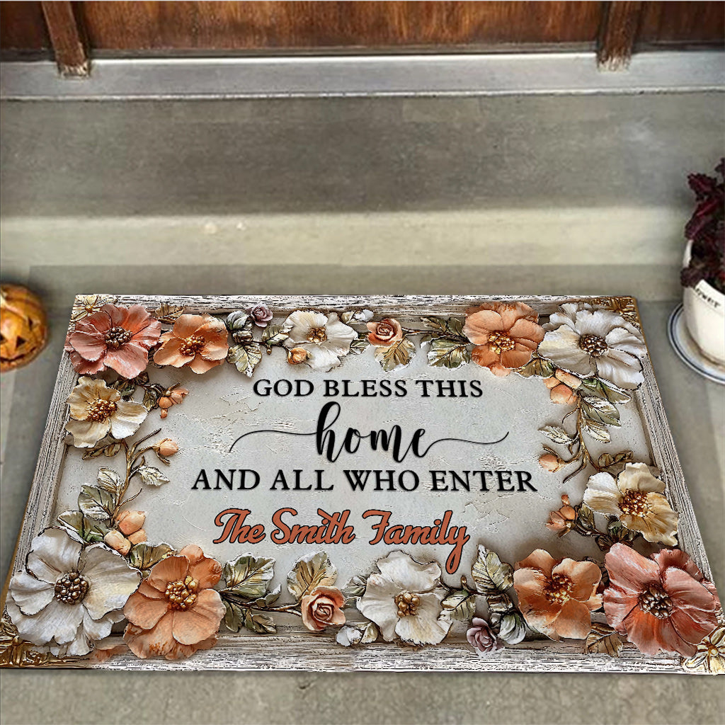 Bless This Home and All Who Enter - Personalized Christian Doormat