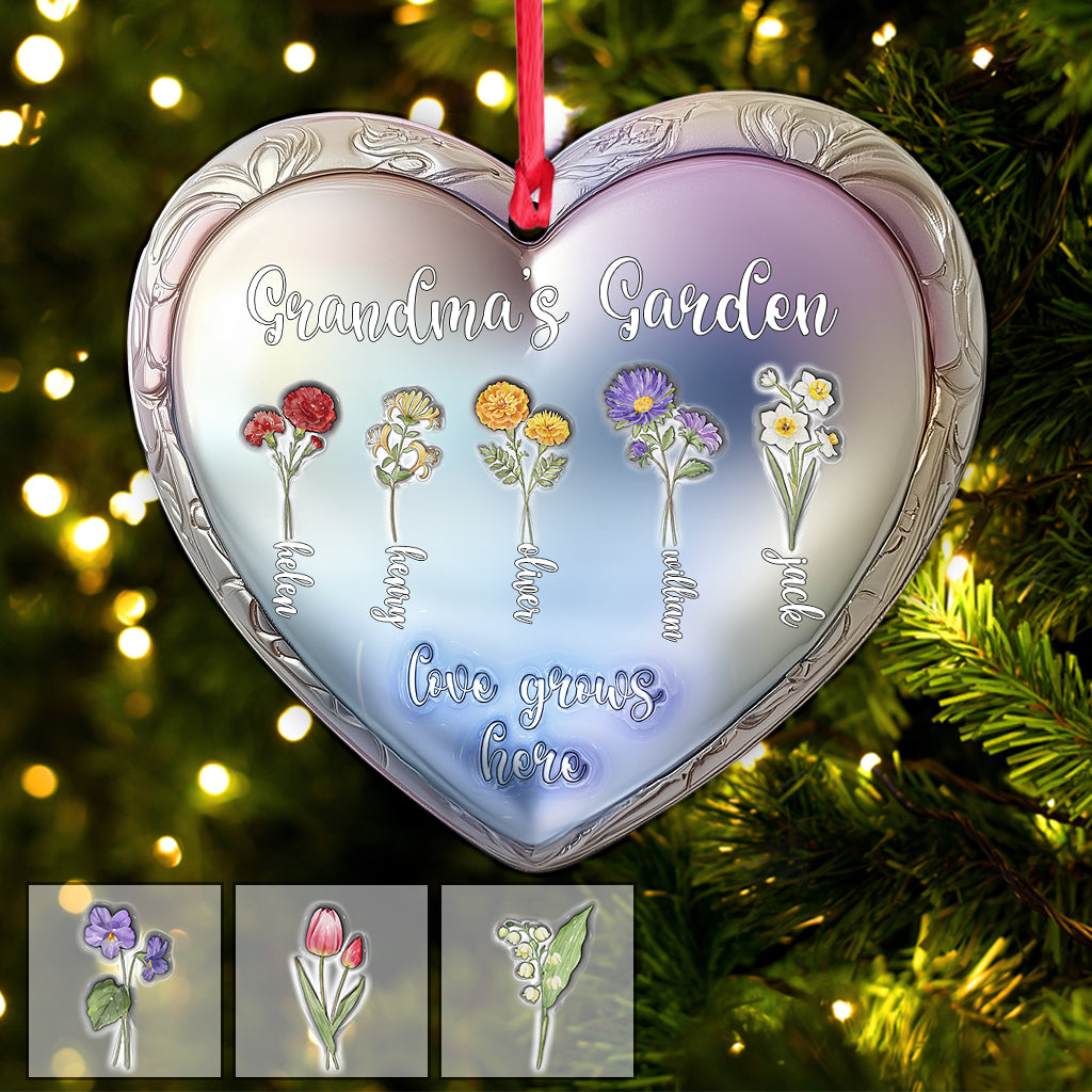 Grandma with Grandkid's Birth Flower - Personalized Grandma Ornament