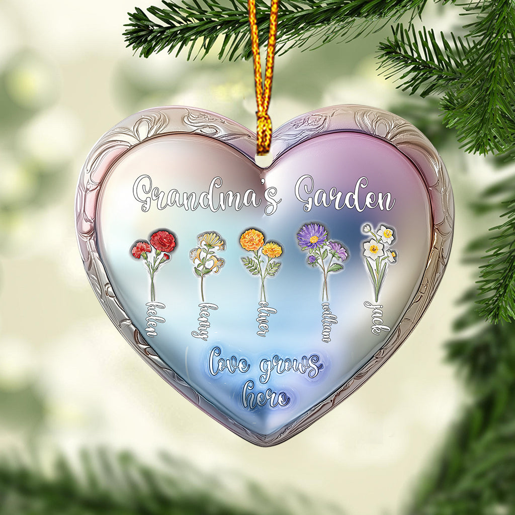 Grandma with Grandkid's Birth Flower - Personalized Grandma Ornament