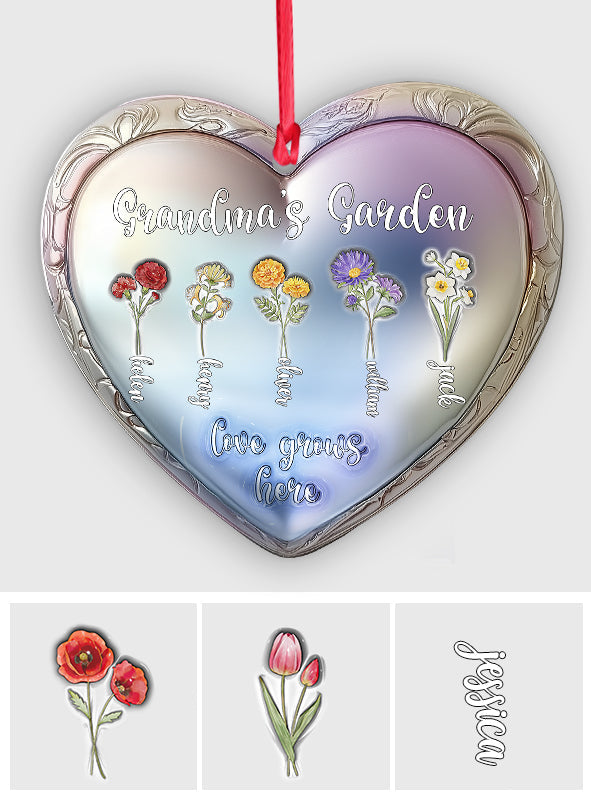 Grandma with Grandkid's Birth Flower - Personalized Grandma Ornament