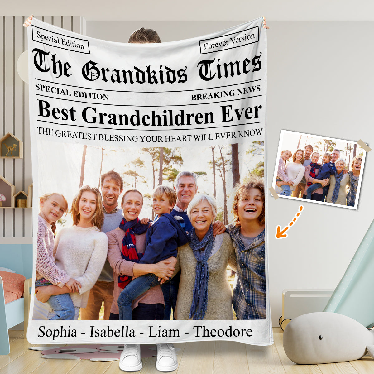Die Oma Times – Das beste Enkelkind aller Zeiten – Personalisierte Oma-Decke