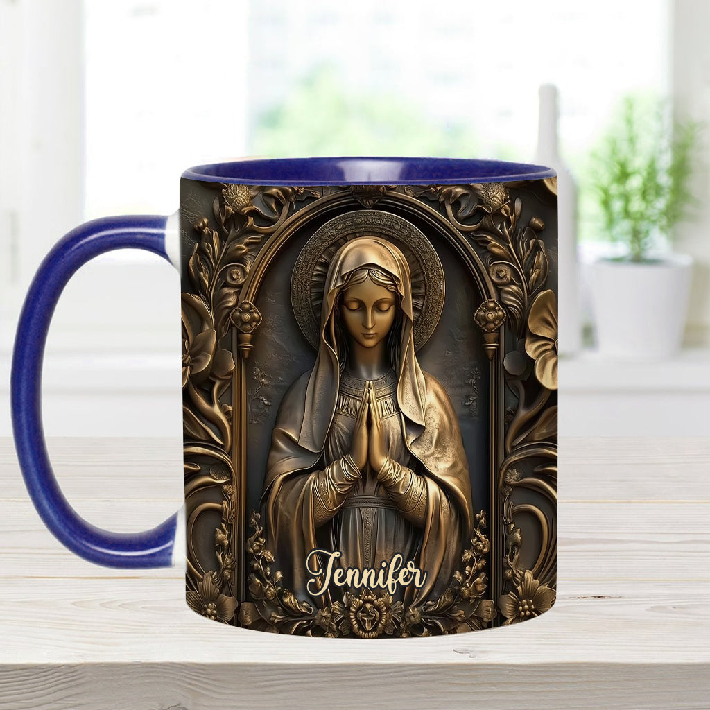 Vintage-Tasse mit personalisiertem christlichem Akzent und Jungfrau Maria