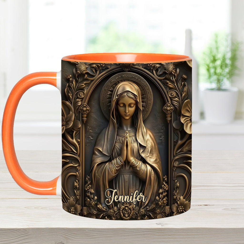 Vintage-Tasse mit personalisiertem christlichem Akzent und Jungfrau Maria