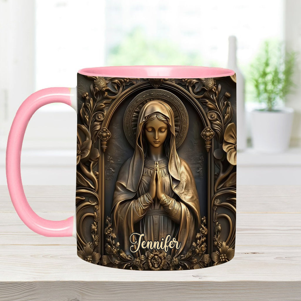 Vintage-Tasse mit personalisiertem christlichem Akzent und Jungfrau Maria