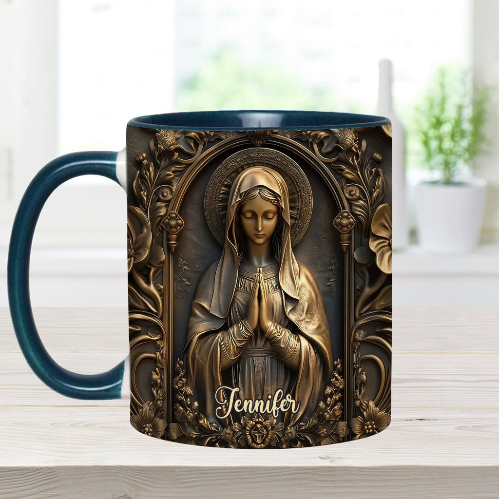 Vintage-Tasse mit personalisiertem christlichem Akzent und Jungfrau Maria