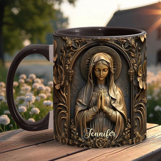 Vintage-Tasse mit personalisiertem christlichem Akzent und Jungfrau Maria