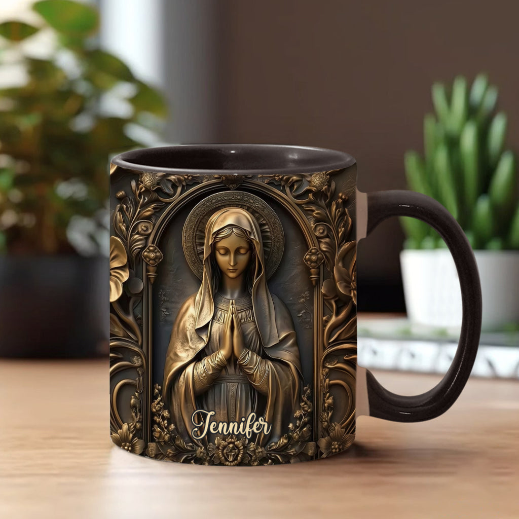 Vintage-Tasse mit personalisiertem christlichem Akzent und Jungfrau Maria