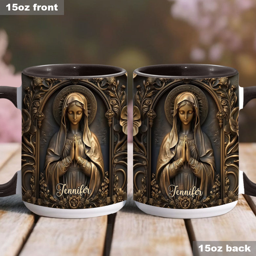 Vintage-Tasse mit personalisiertem christlichem Akzent und Jungfrau Maria