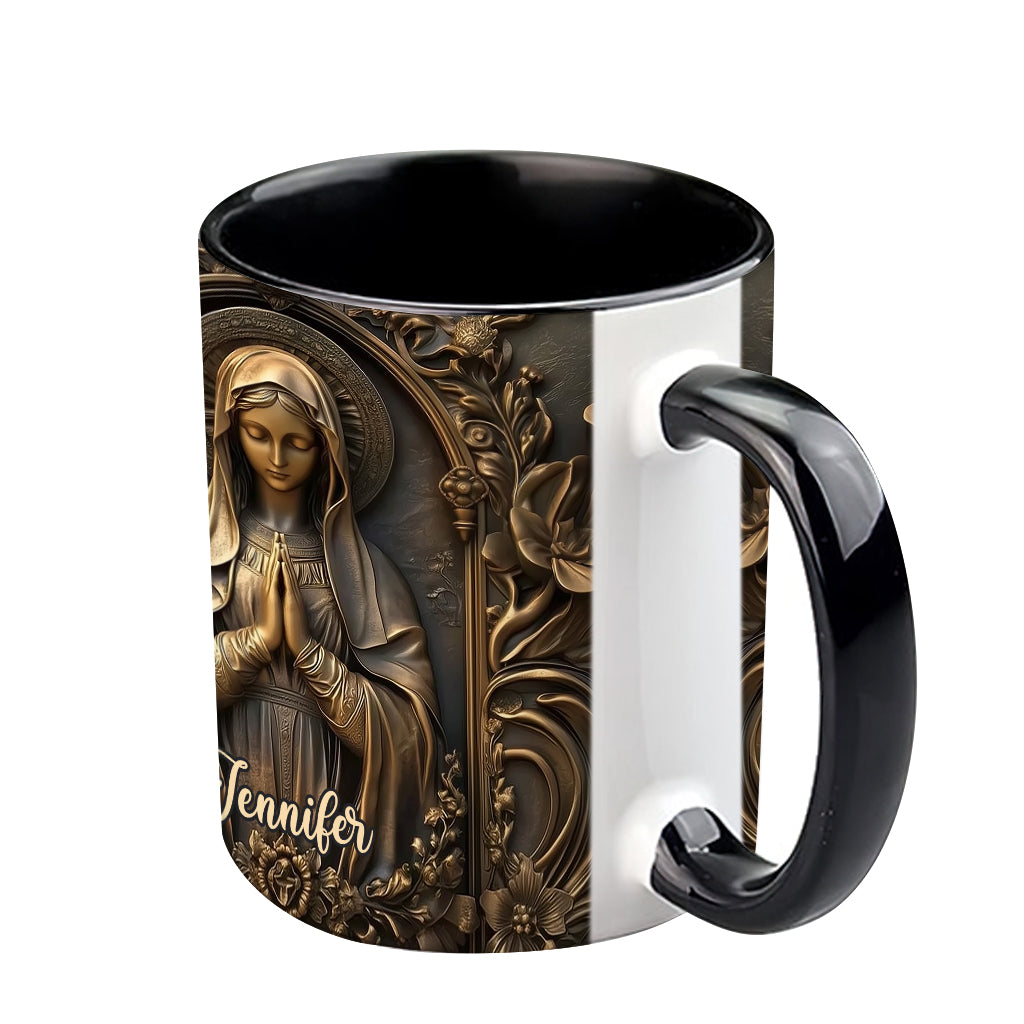 Vintage-Tasse mit personalisiertem christlichem Akzent und Jungfrau Maria