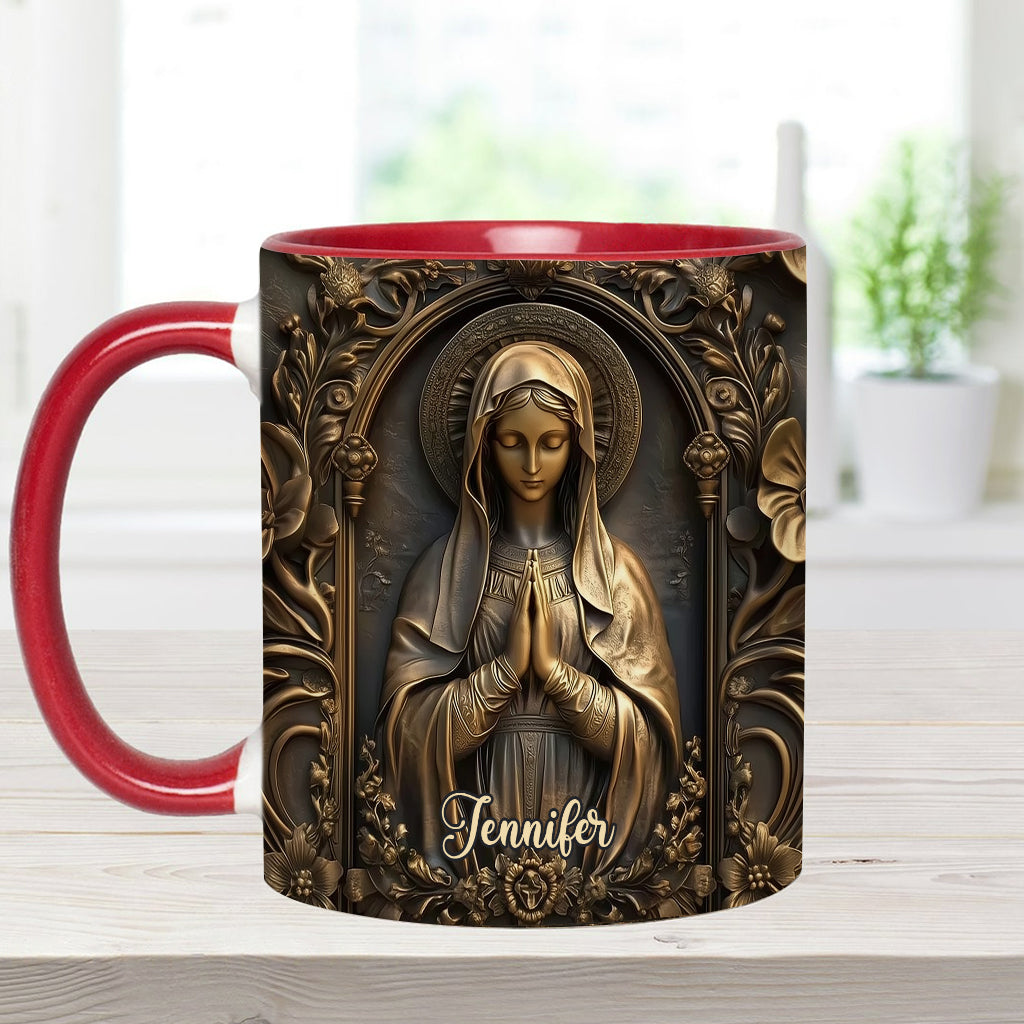 Vintage-Tasse mit personalisiertem christlichem Akzent und Jungfrau Maria