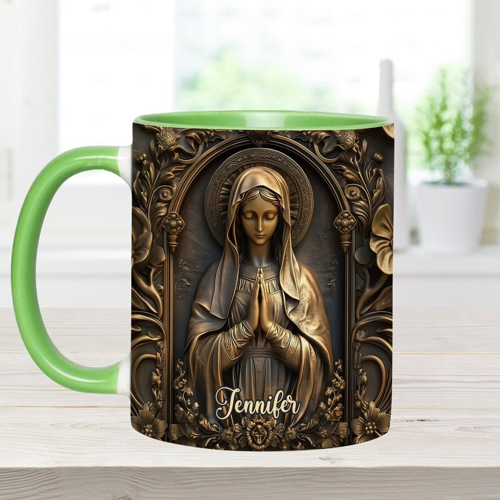 Vintage-Tasse mit personalisiertem christlichem Akzent und Jungfrau Maria
