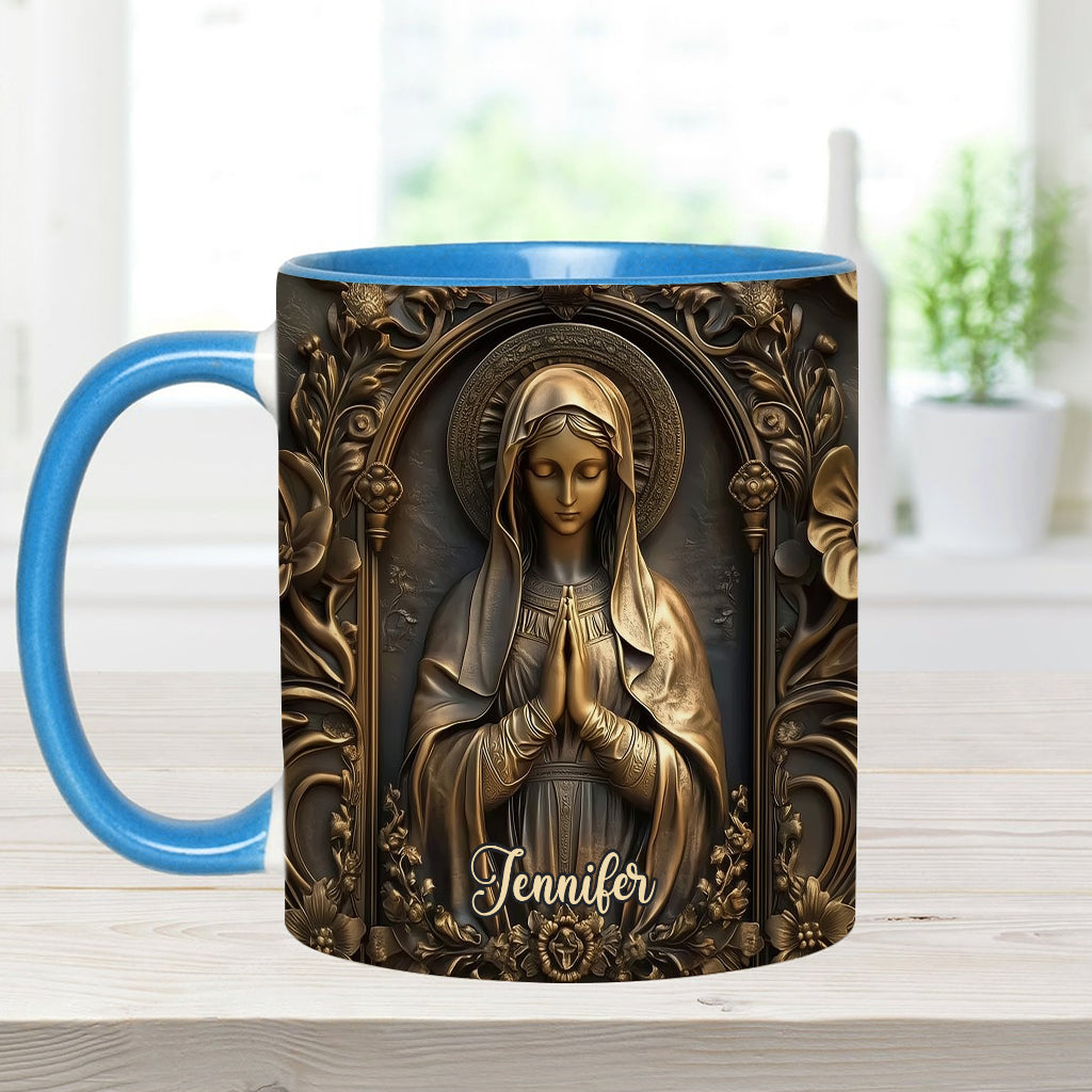 Vintage-Tasse mit personalisiertem christlichem Akzent und Jungfrau Maria