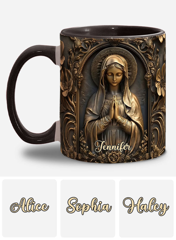 Vintage-Tasse mit personalisiertem christlichem Akzent und Jungfrau Maria