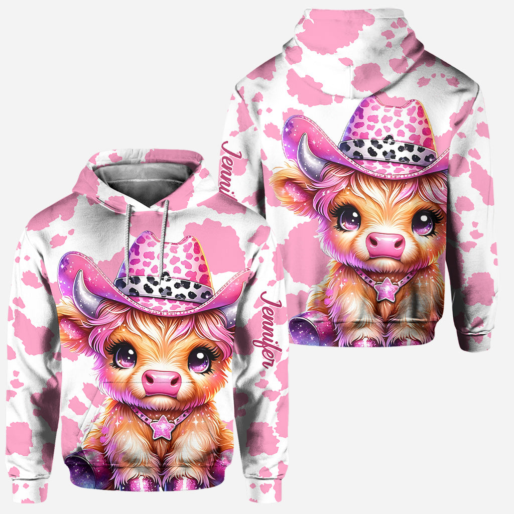 Cute Pink Highland Cow - Personalized Highland Cow Hoodie and Leggings