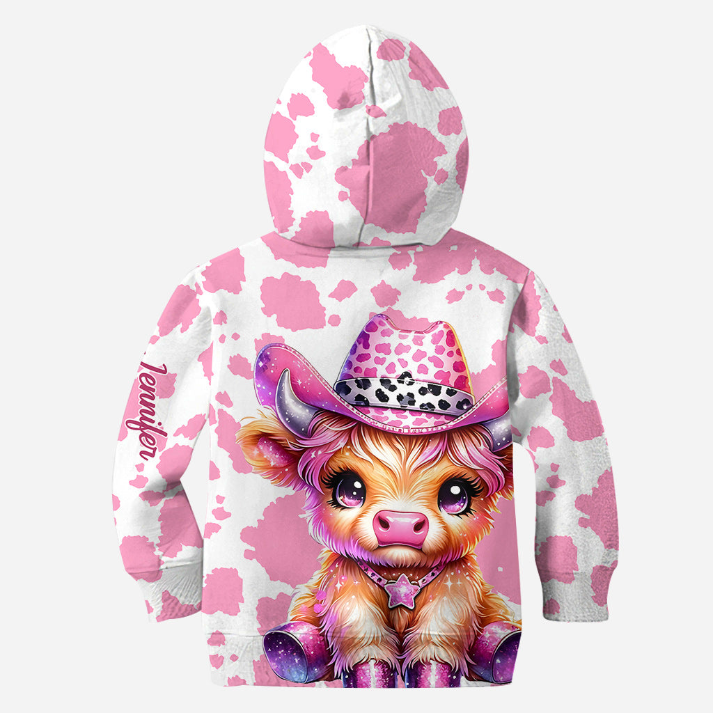 Cute Pink Highland Cow - Personalized Highland Cow Hoodie and Leggings