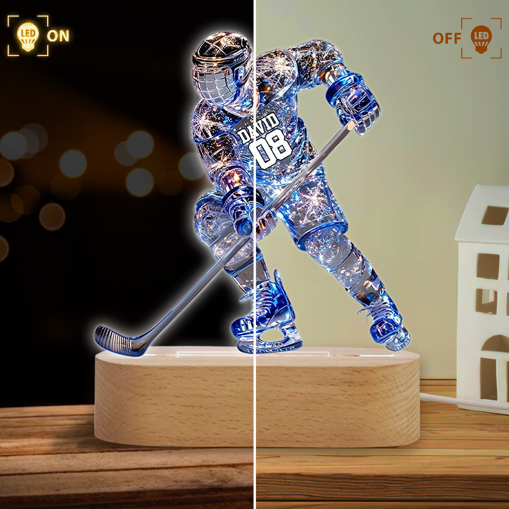 Funkelnder Eishockeyspieler – Personalisierte, hockeyschlägerförmige Plakettenleuchte