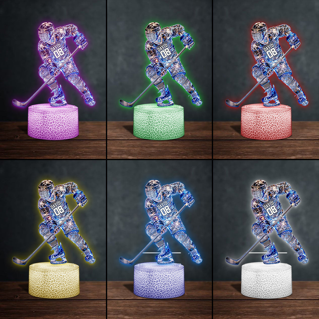 Funkelnder Eishockeyspieler – Personalisierte, hockeyschlägerförmige Plakettenleuchte