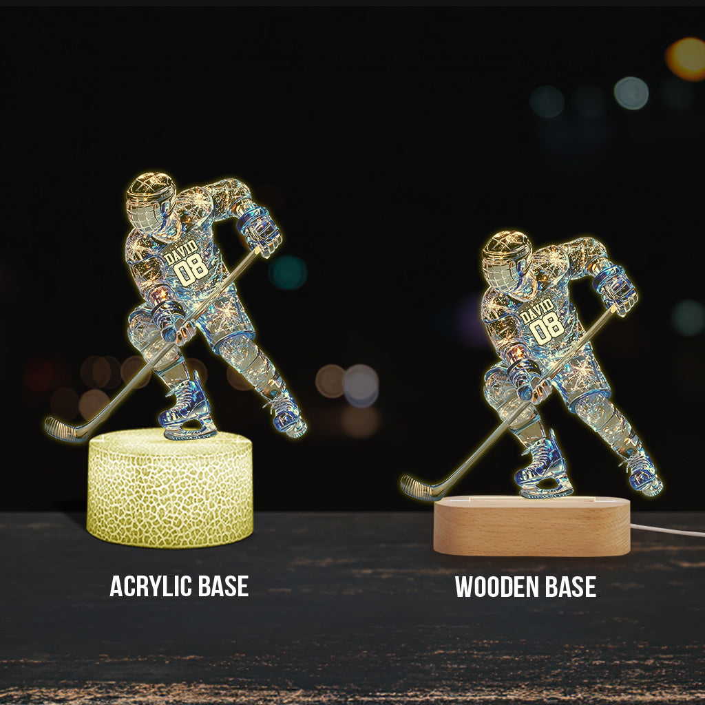 Funkelnder Eishockeyspieler – Personalisierte, hockeyschlägerförmige Plakettenleuchte