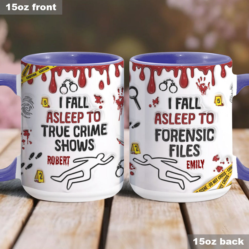 Ich schlafe zu True-Crime-Sendungen/Podcasts ein – personalisierte Tasse mit Akzent