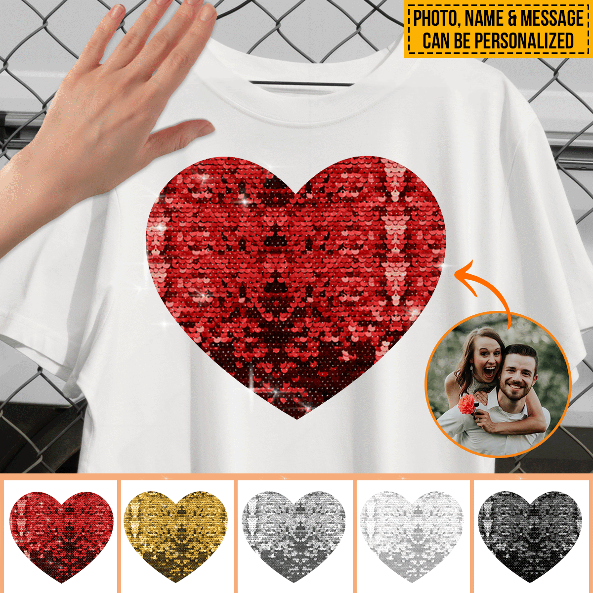Individuell gestaltetes Pailletten-Shirt mit Foto für Paare – Geschenk für Hunde- und Katzenliebhaber – Personalisiertes Pailletten-T-Shirt