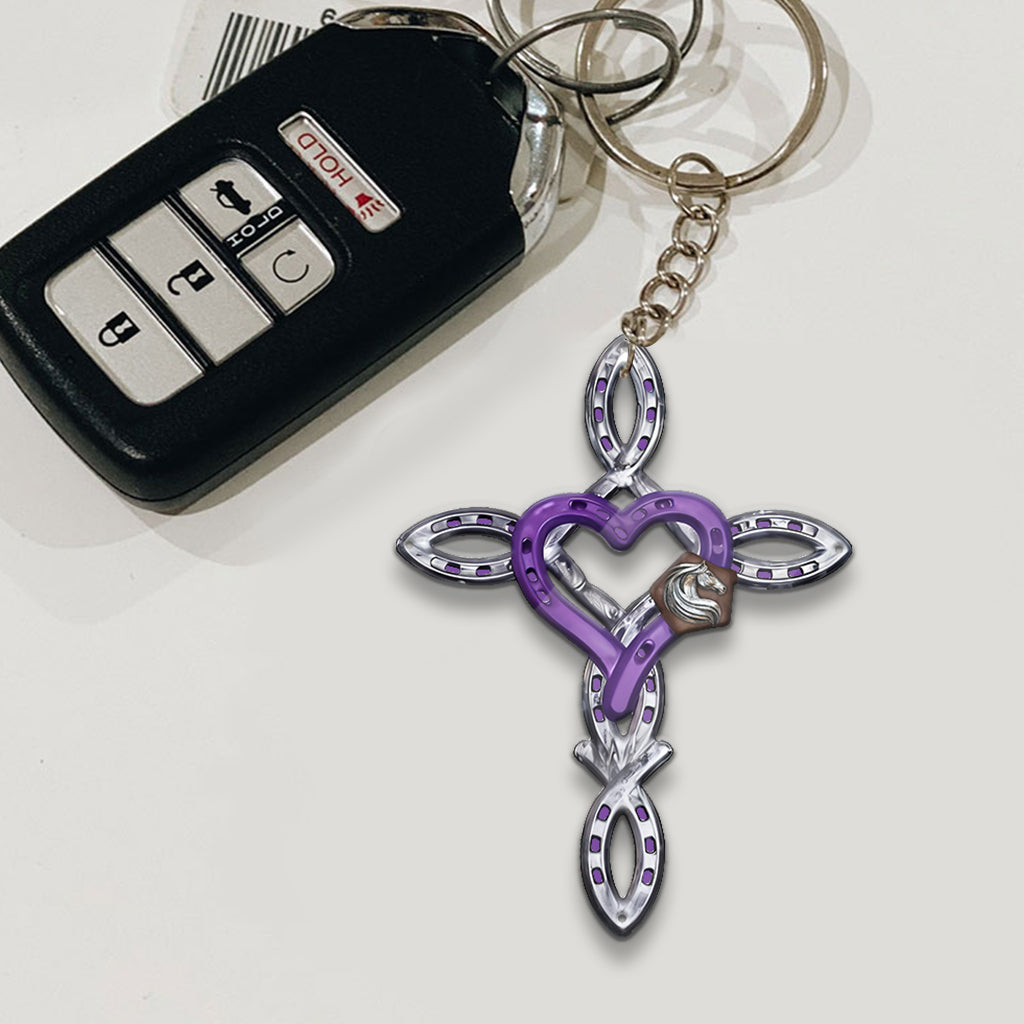 Rustikales Hufeisenkreuz – Personalisierter Pferde-Schlüsselanhänger