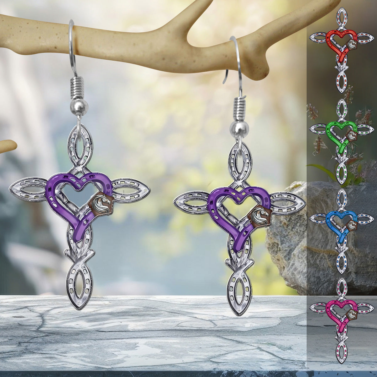 Rustikales Hufeisenkreuz – personalisierte Pferdeohrringe