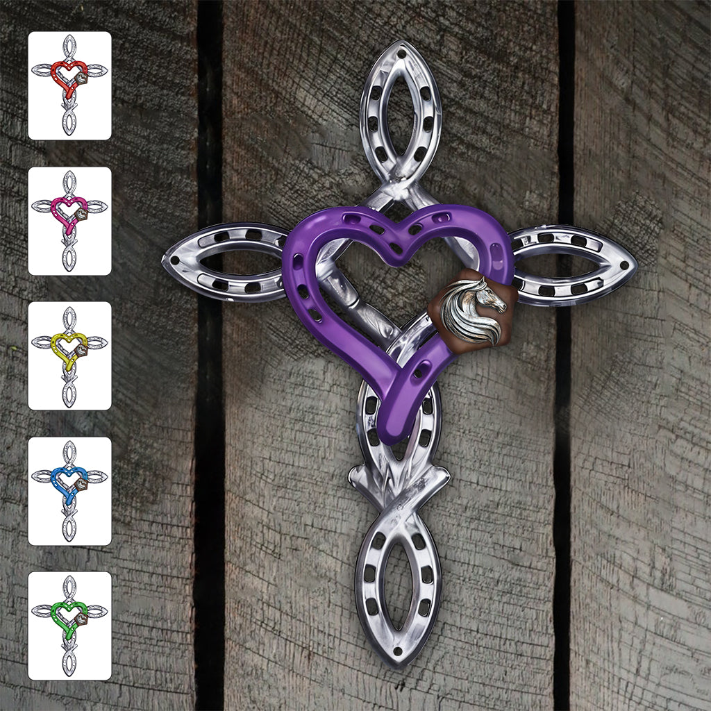 Rustikales Hufeisenkreuz – personalisiertes Schild aus Metall mit Pferdemotiv