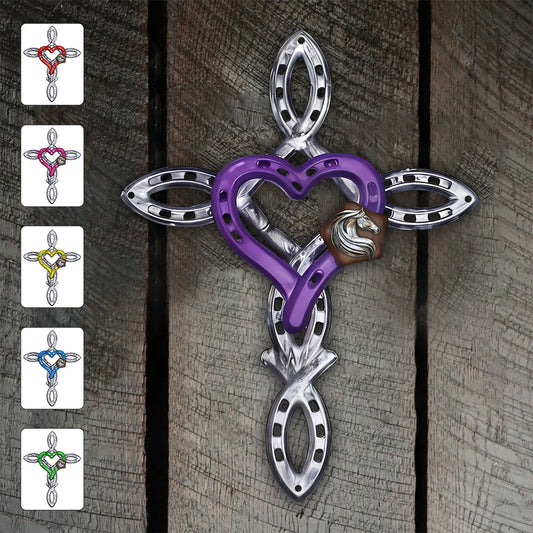 Rustikales Hufeisenkreuz – personalisiertes Schild aus Metall mit Pferdemotiv