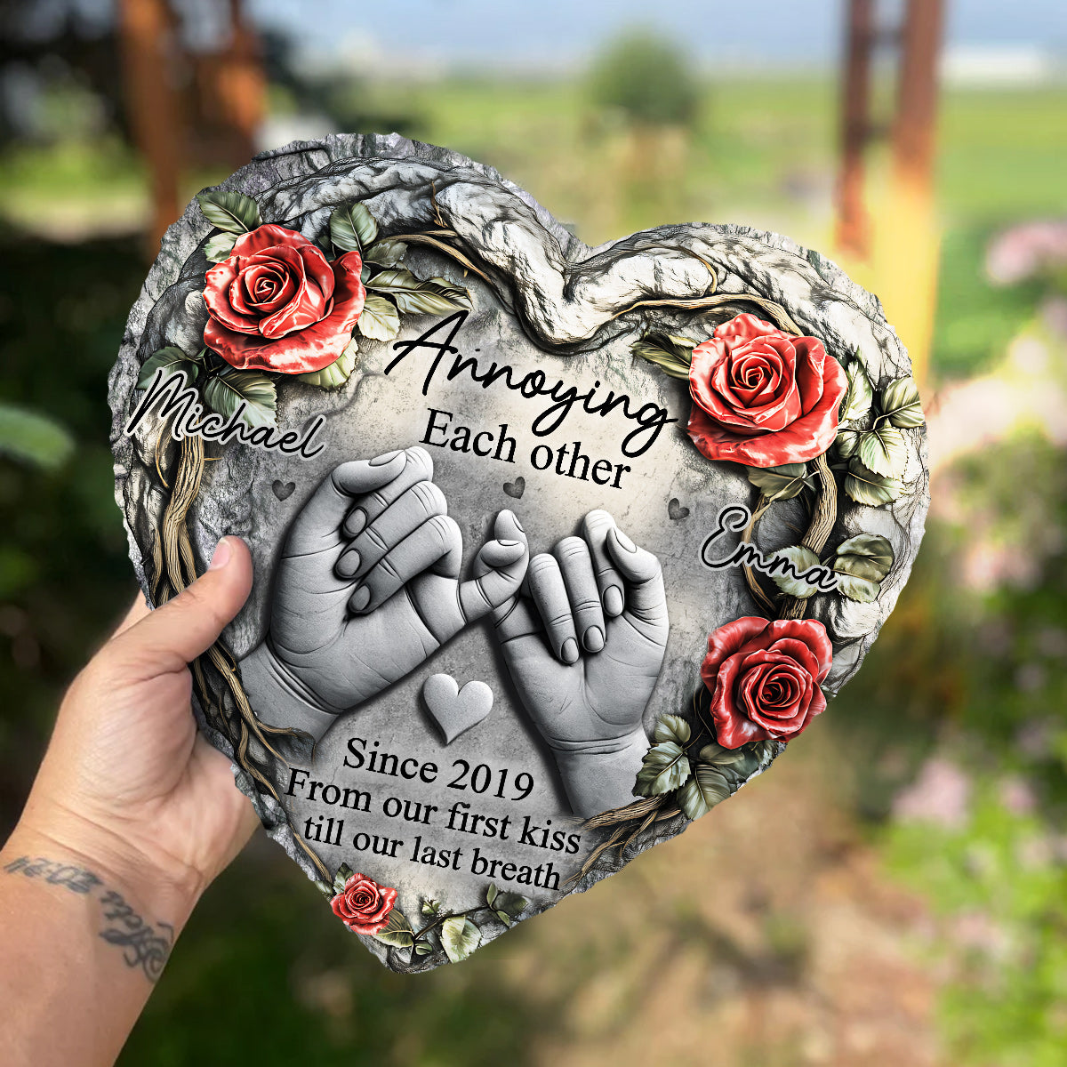 Bis dass der Tod uns scheidet – Personalisierter herzförmiger Stein für Paare