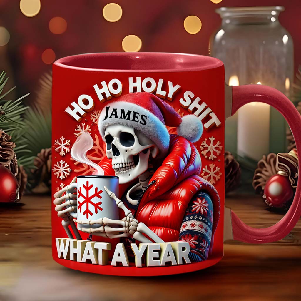 Ho Ho Holy Sh*t What A Year - Personalized Skull Accent Mug
