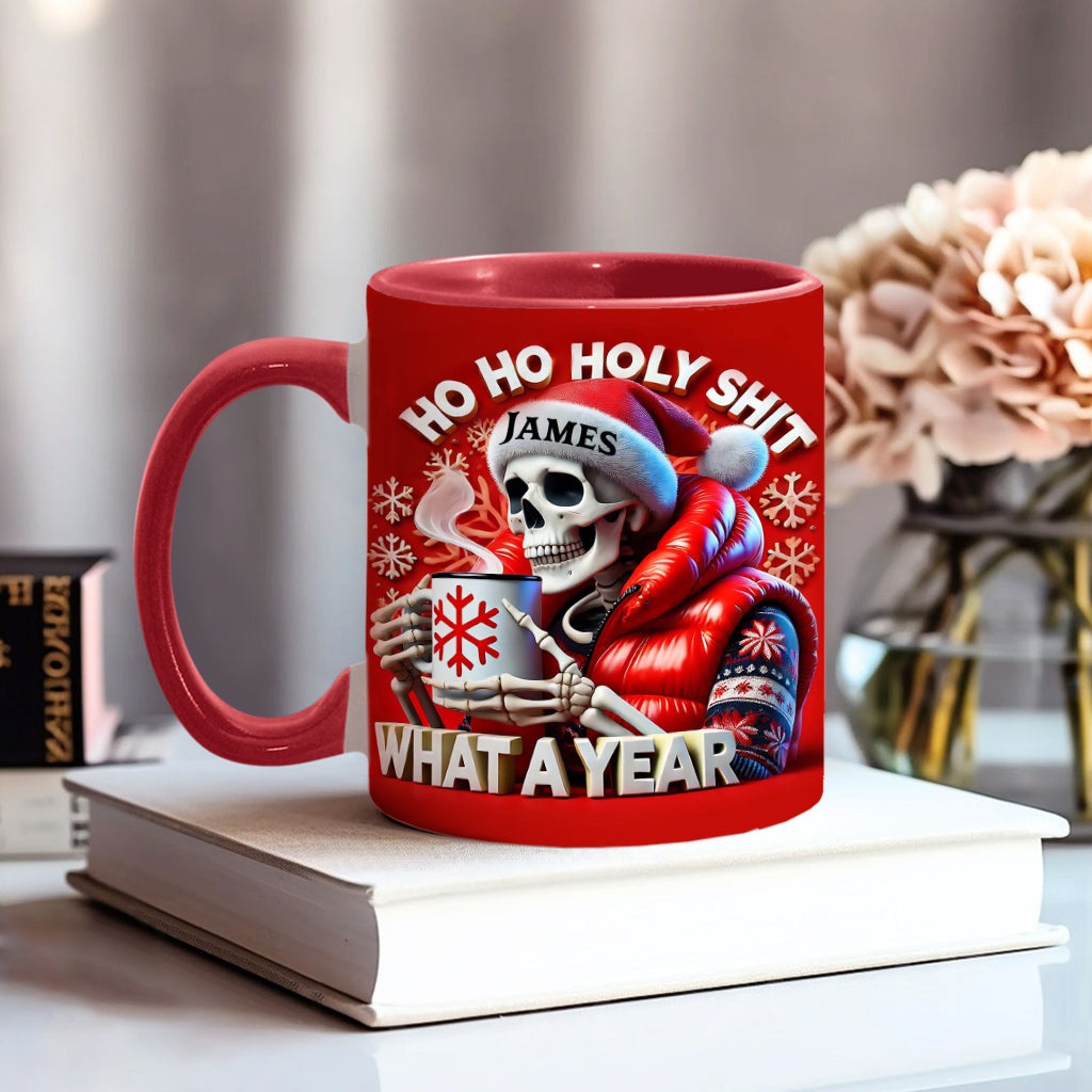 Ho Ho Holy Sh*t What A Year - Personalized Skull Accent Mug