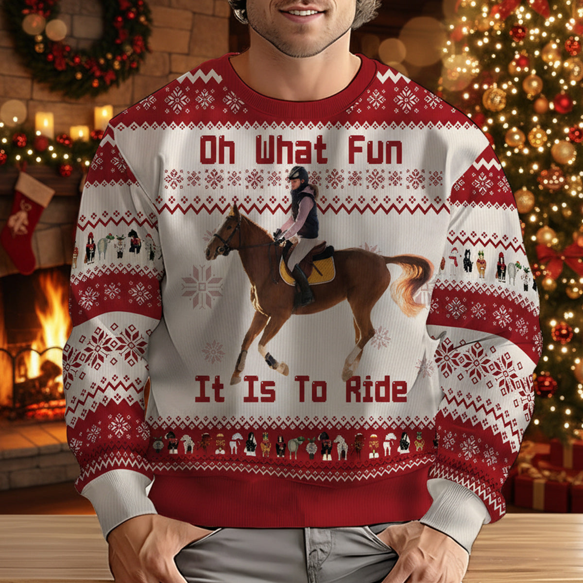 Oh, wie viel Spaß es macht zu reiten! Weihnachtsgeschenk für Pferdeliebhaber – personalisierter Pferdepullover
