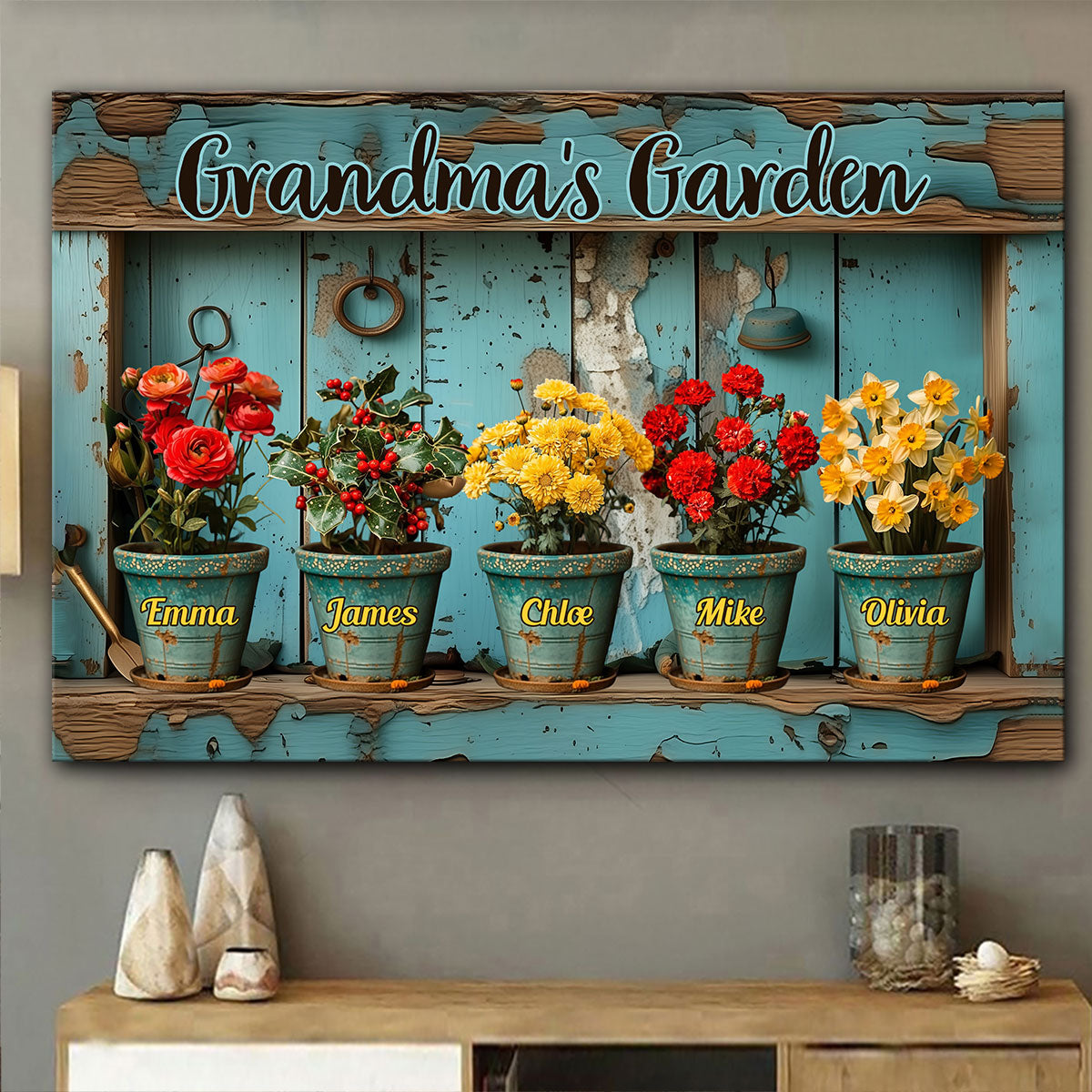 Omas/Mamas ... Geburtsblumengarten – Personalisierte Leinwand und Poster zum Thema Gartenarbeit